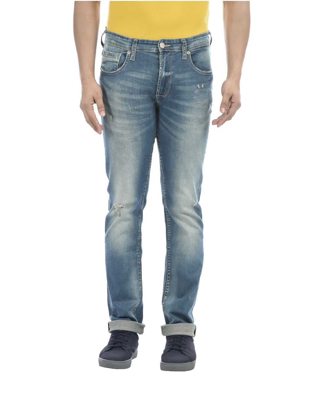 Pepe Jeans Men Casual Wear Sky Blue Solid Jeans